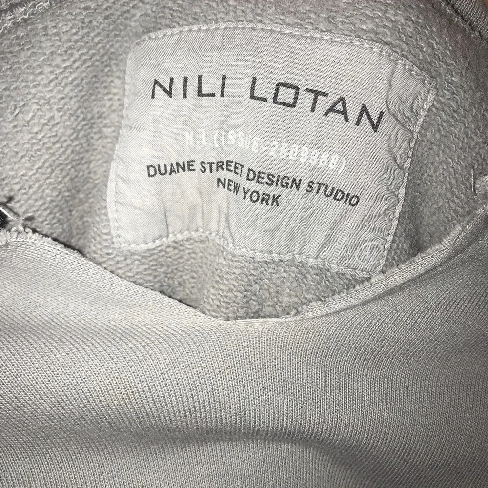 Nili Lotan Janie Sweatshirt Medium Grey Hood Sweater Ribbed Sleeve Tiny Distress